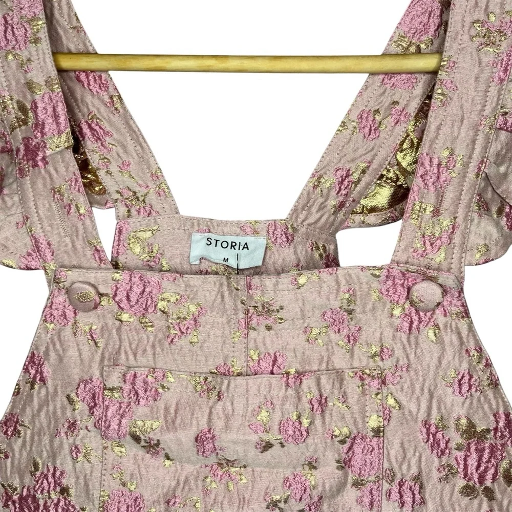 Storia Pink Metallic Floral‎ Ruffle Overalls NWT Size Medium